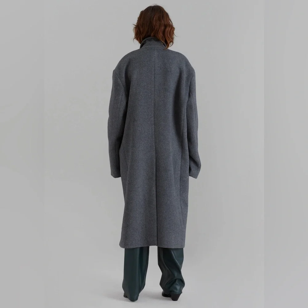 THE FRANKIE SHOP Anya Charcoal Oversized Wool Coat - Picture 7 of 16